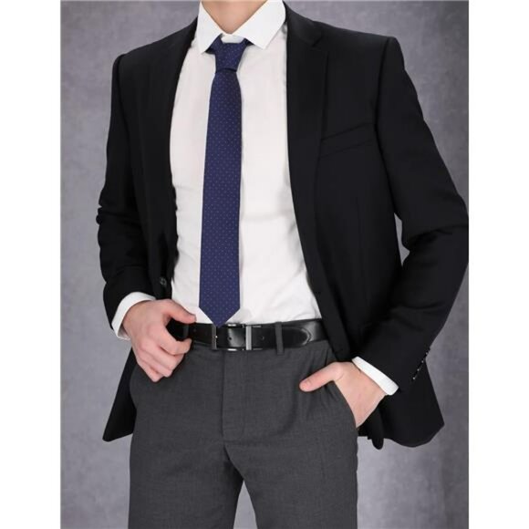 Mens Reversible Leather Belt Casual Dress Black Brown Adjustable Work Belt - Picture 5 of 7